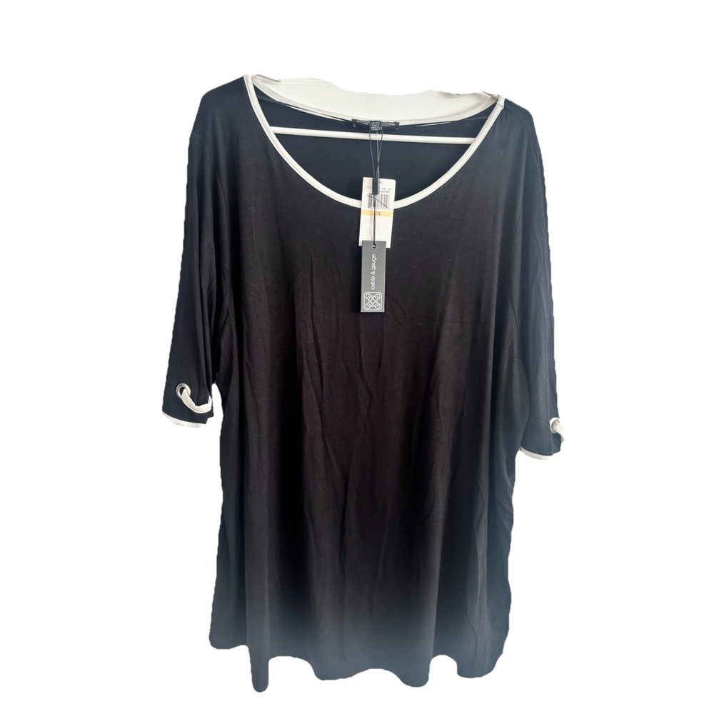 NWT CABLE & GAUGE Women's Viscose Tunic Top Short Sleeve Black White 2X PLUS $60